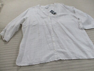 #ad #ad Kim Rogers Womens Shirt 2X White Linen Blend V Neck Button Up 3 4 Sleeve New $24.99