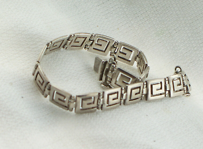 #ad Vintage Sterling Silver Greek Key Pattern Link Bracelet $59.00