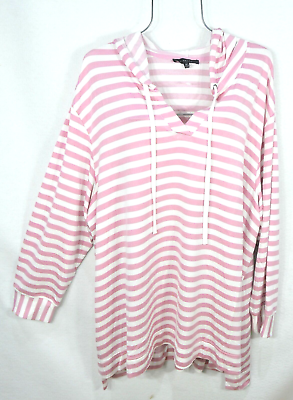 #ad Jane amp; Delancey Women#x27;s Hoodie 2X Pink Stripe Long Sleeve Top Blouse NWT $24.95