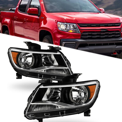 #ad #ad Headlights Assembly For 2015 2022 Chevy Colorado LHRH Side Halogen Black Clear $134.49