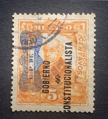 #ad Mexico 1916 Hidalgo Overprint On Independence Issue 5c Used 7FM234 GBP 5.00