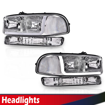 #ad #ad Fit For 99 07 GMC Yukon LED DRL Chrome Clear Headlights W Bumper Signal Lamps $85.80