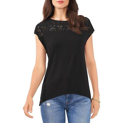 #ad Vince Camuto Womens Black Lace Trim Round Neck Pullover Top Shirt XS BHFO 6118 $7.99