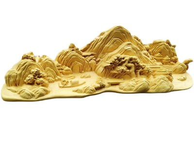 #ad Boxwood Carved Landscape Statue Mountain Water Scenery Feng Shui Decor $104.50