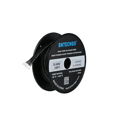 #ad BNTECHGO 24 Gauge Silicone Ribbon Cable Flexible 6P Black 100 ft Flat Cable 2... $73.99
