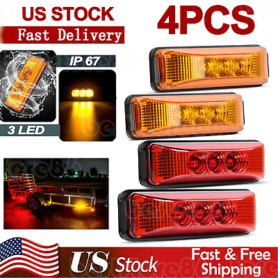 #ad 4PC Amber 3LED Side Marker Lights RV Truck Trailer Clearance Light Waterproof US $11.90