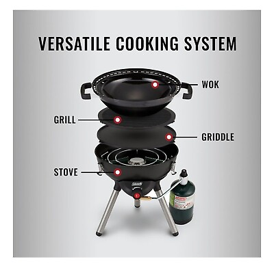 #ad Coleman 4 in 1 Portable Propane Camping Grill Stove Griddle Wok Cooking System $109.99