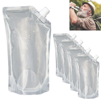 #ad 5 Pk Survival Water Pouch Bottles Camping Flexible Collapsible Reusable BPA Free $12.40