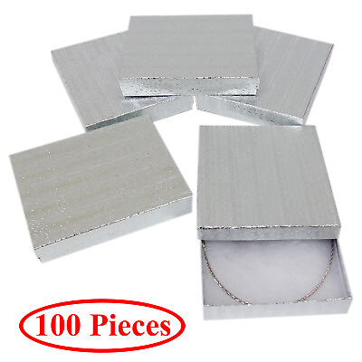 #ad Cotton Filled Gift Box Fancy Silver Foil Jewelry Boxes Cardboard Display 100 Pcs $178.49