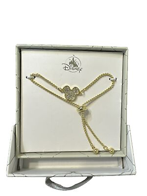 #ad Disney Goldtone Mickey Mouse Icon Adjustable Bracelet With New In Gift Box $39.99