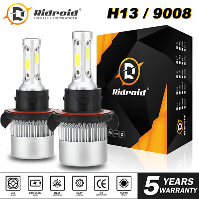 #ad Pair H13 9008 1950W 285000LM COB LED Headlight Bulb Kit Hi Lo Beam 6000K White $12.19