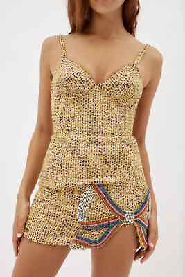 #ad $1595 New Area Embroidered Crystal Bow Mini Dress Yellow Tweed Rainbow 10 fit 8 $435.00