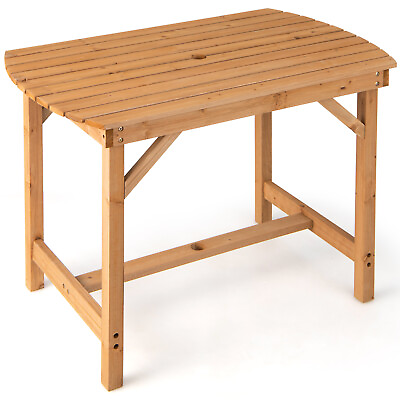 #ad Patio Fir Wood Dining Table 1.5quot; Umbrella Hole Backyard Garden Natural $89.99