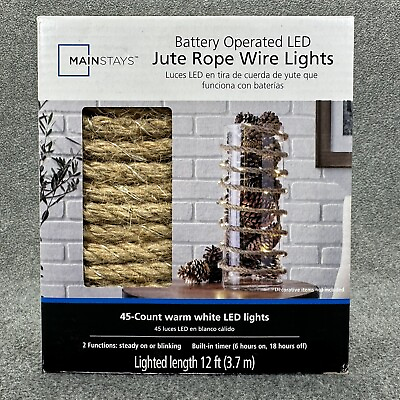 LED Decorative Jute Rope Wire Lights by Mainstays Indoor Battery Operated New $18.99