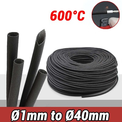 #ad 600°C Black HIGH TEMP Fiberglass Sleeving Wire Cable Insulation Tube 1 30mm Dia $56.05