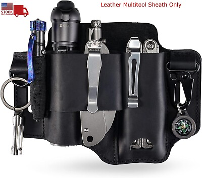 #ad Multitool Flashlight Sheath Belt Leather EDC Pocket Organizer Pen Holder Pouch $10.50