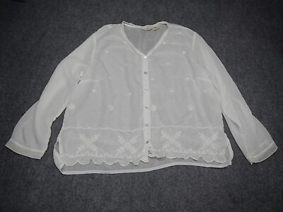 #ad J Jill Top Sheer Button Up Top Women#x27;s Plus Size 2X White Floral Embroidered $27.50