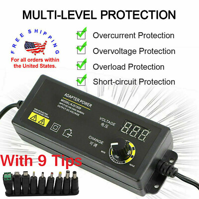 #ad Universal 2.5A 60W 3 24V Adjustable DC Power Supply Adapter Volt Display 8 Plugs $13.99