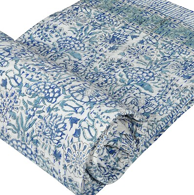 #ad Indian Handmade Floral Kantha Quilt Reversible Bedspread Twin Cotton $42.50