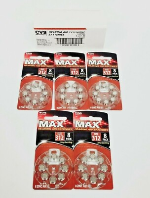 #ad Box of 40 CVS MAX Hearing Aid Bats 312 Long Lasting 8 Per Pack New 7 24 $12.95