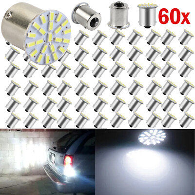 60PC 1156 1141 BA15S 22SMD LED Car Brake Turn Tail Reverse Light Bulb White 12V $17.87