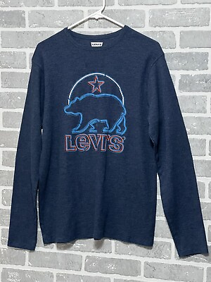#ad Levi’s Men’s Large Blue Graphic Long Sleeve Thermal Shirt Small Spot Preowned $12.95