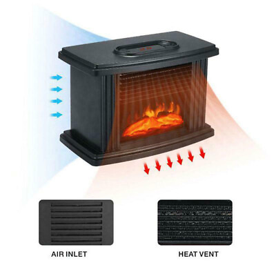 #ad 1KW Electric Fireplace Personal Space Heater Stove Realistic Flame Effect Black $49.30