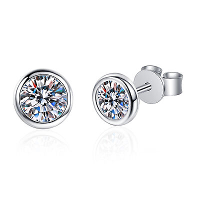 #ad 0.6 2CT pair Moissanite Stud Earrings Brilliant Round Cut D Color Womens Gift $41.79