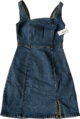 #ad Rsq Sleeveless Square Neck Denim Tank Dress Womens Size XS Blue Back Zip Stretch $24.99
