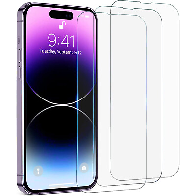 #ad 3 Pack For iPhone 14 Plus Pro Max iPhone HD Tempered Glass Screen Protector $4.95