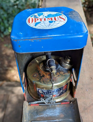 #ad Vintage #x27;OPTIMUS 80#x27; Backpacking Stove Gasoline Powered w Tin Litho Stove Box $84.00