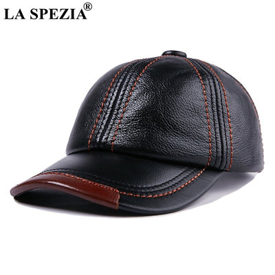 #ad Baseball Cap Men‘s Winter Cap Genuine Leather Black Cowhide Snapback Dad Hats $29.48