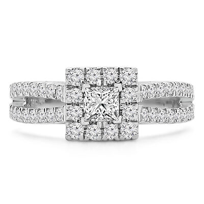 #ad 0.93 CT Princess VS1 F Diamond Halo Engagement Ring 14K White Gold $1689.00