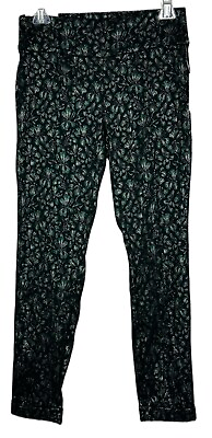 #ad Lord and Taylor Black Green Floral Metallic Kelly Pull On Skinny Pants Sz 2P New $29.99