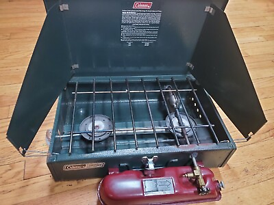 #ad Vintage Coleman 425F Compact Gas 2 Burner Camp Stove With Original Box. March 93 $124.00