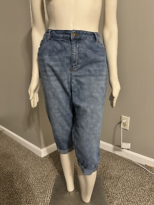 #ad Westport Signature Fit Paisley Stretch High Rise Capri Blue Jeans 16W Plus $29.99