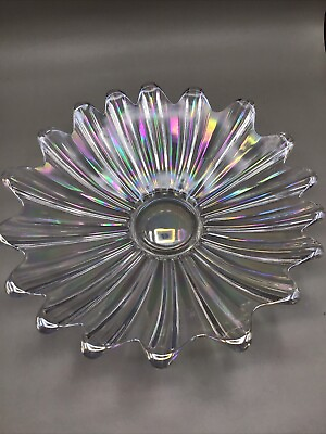 #ad Vintage 11quot; Fostoria Art Glass Iridescent Rainbow Bowl Starburst Pattern Dish $14.00
