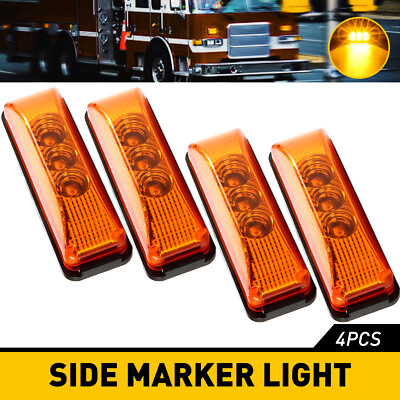 #ad 4X Amber 3LED Side Marker Lights Clearance Light Waterproof For RV Truck Trailer $12.99