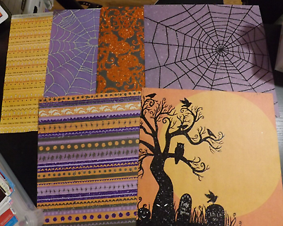 #ad NEW LOT of 6 HALLOWEEN THEME spider web pumpkin 12x12 scrapbooking craft paper $30.00