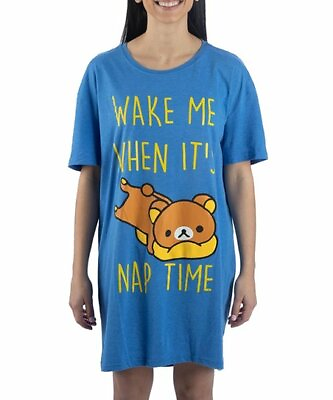 #ad Rilakkuma Juniors Blue #x27;Wake Me Up When It#x27;s Nap Time#x27; T Shirt Dress New L XL $9.99