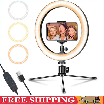 #ad LED Ring Light with Tripod Stand amp; Phone Holder Dimmable Desk Makeup Light $11.99