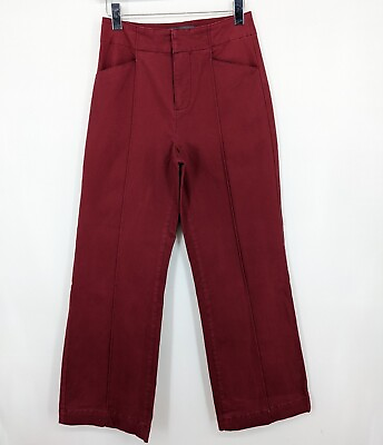 #ad Modcloth Womens Burgundy Red Wide Leg Pants Size 2 Boho High Rise $22.73