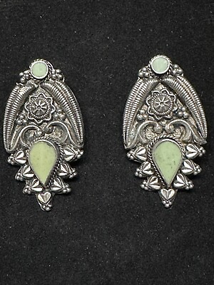 #ad Vintage 90s Pair Gothic Earrings w Green Natural Stones $13.24