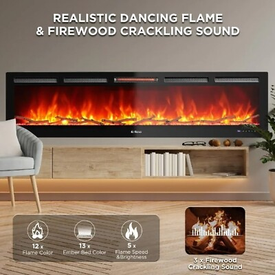 #ad Electric Fireplace On wall Heater: 72” Tv Wall Smart WiFi Infrared $798.98