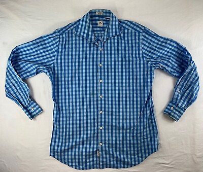 #ad Peter Millar Shirt Mens Large Blue Gingham Check 100% Cotton Long Sleeve $17.49