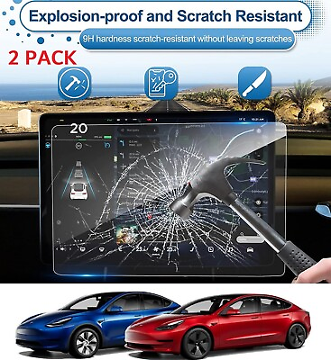 #ad 2X Anti Scratch Bubble Free 9H Tempered Glass Screen Film For Tesla Model 3 $25.49