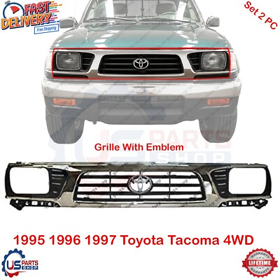 #ad For 1995 1996 1997 Tacoma Pickup 4WD Front Grille Chrome amp; Black With Emblem 2PC $165.55