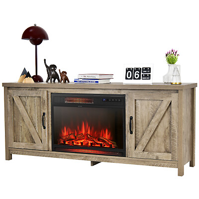 #ad 59quot; Fireplace TV Stand W Electric 1350W 25quot; Fireplace Heater Natural $339.99