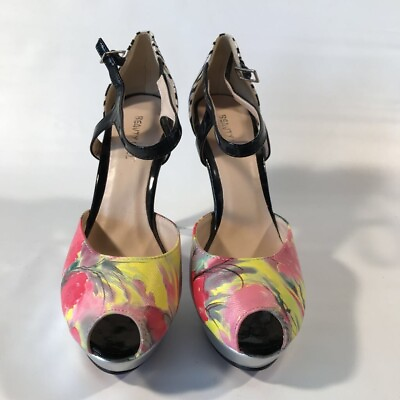 #ad Beauty Heel Womens Platform Multicolor Textile Zebra Ankle Strap Ultra High 6.5 $20.99