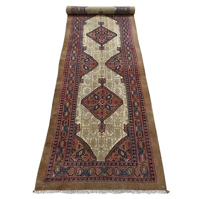 #ad 3#x27;2quot;x14#x27;10quot; Taupe Brown Antique Zoroastrian Wool Hand Knotted Runner Rug R80729 $3043.80
